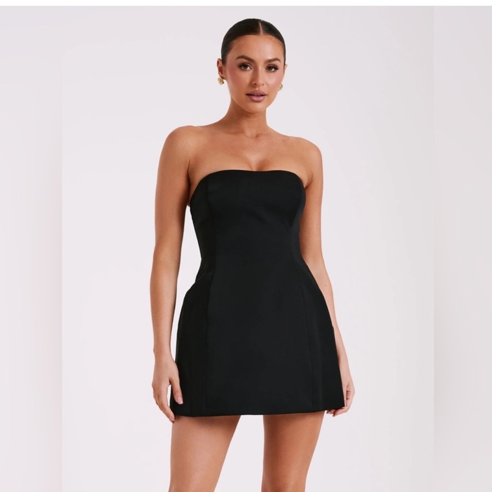 Meshki Neeka Strapless Black Mini Dress with White Bows XXS
